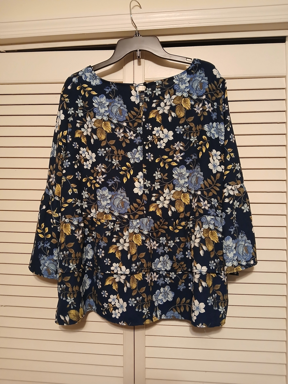 Time and Tru Navy Floral Tiered Blouse with Blue & Yellow Accents - Picture 2 of 5
